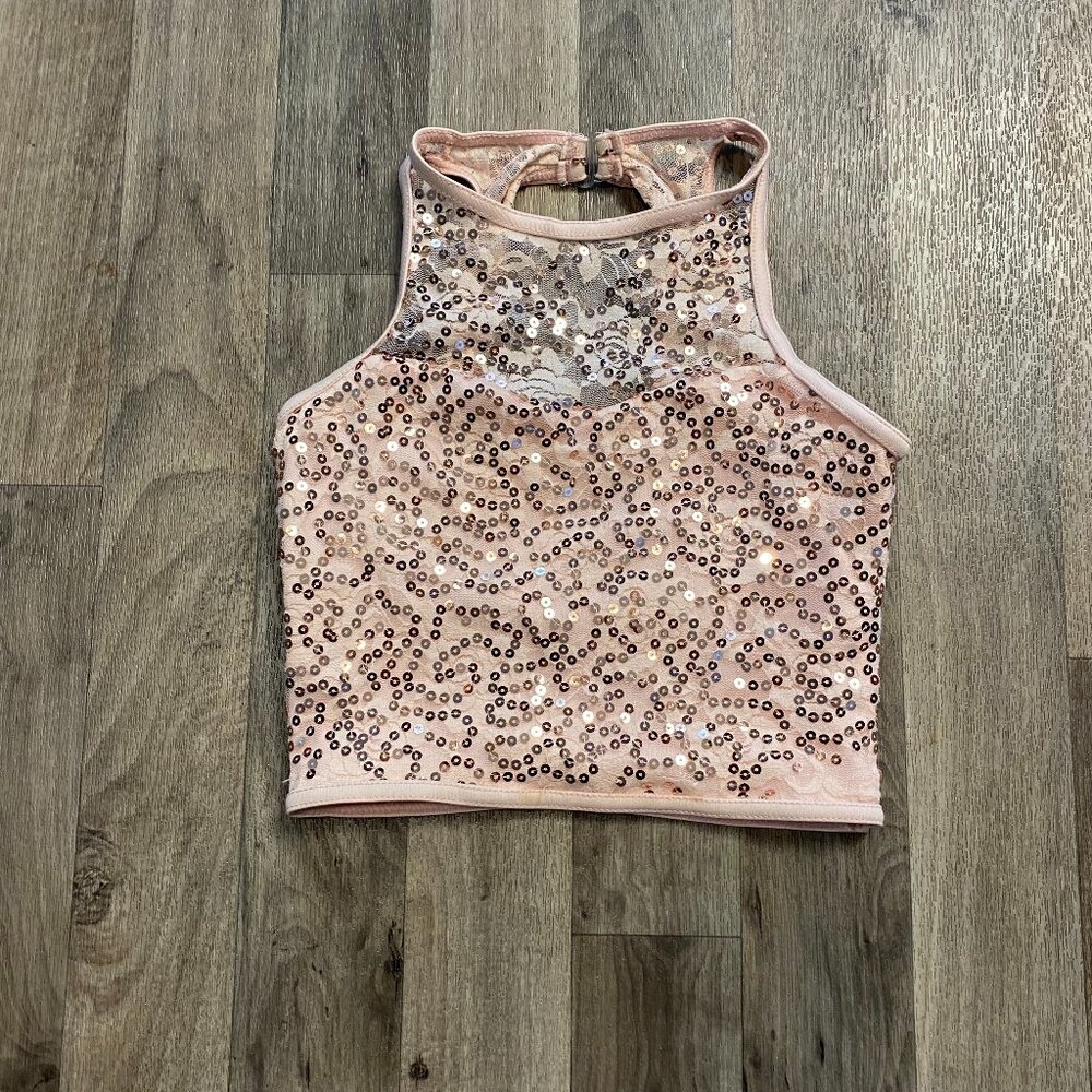 Weissman's Pink Sequined Cropped Halter Dance Top Size Adult Small